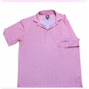 FootJoy Polo Shirt Mens Medium Pink‎ Floral Logo Left Sleeve
